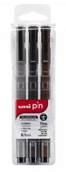 PEN UNI PIN 0.1MM FINELINER ASST/LIGHT GREY/DARK GREY/SEPIA WLT3   G48617