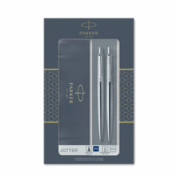 PEN PARKER GIFT SET DUO JOTTER BP & MECH PENCIL S/STEEL CHROME TRIM PK2   G48717