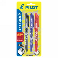 PEN PILOT 0.7MM FRIXION BALL MEDIUM CLASSIC COLOURS BLACK/BLUE/RED PK3   G49635