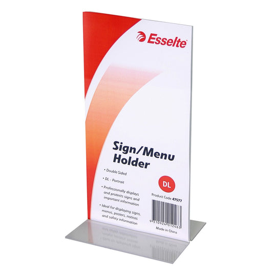 MENU/SIGN HOLDER ESSELTE DL DOUBLE SIDED PORTRAIT   G50184