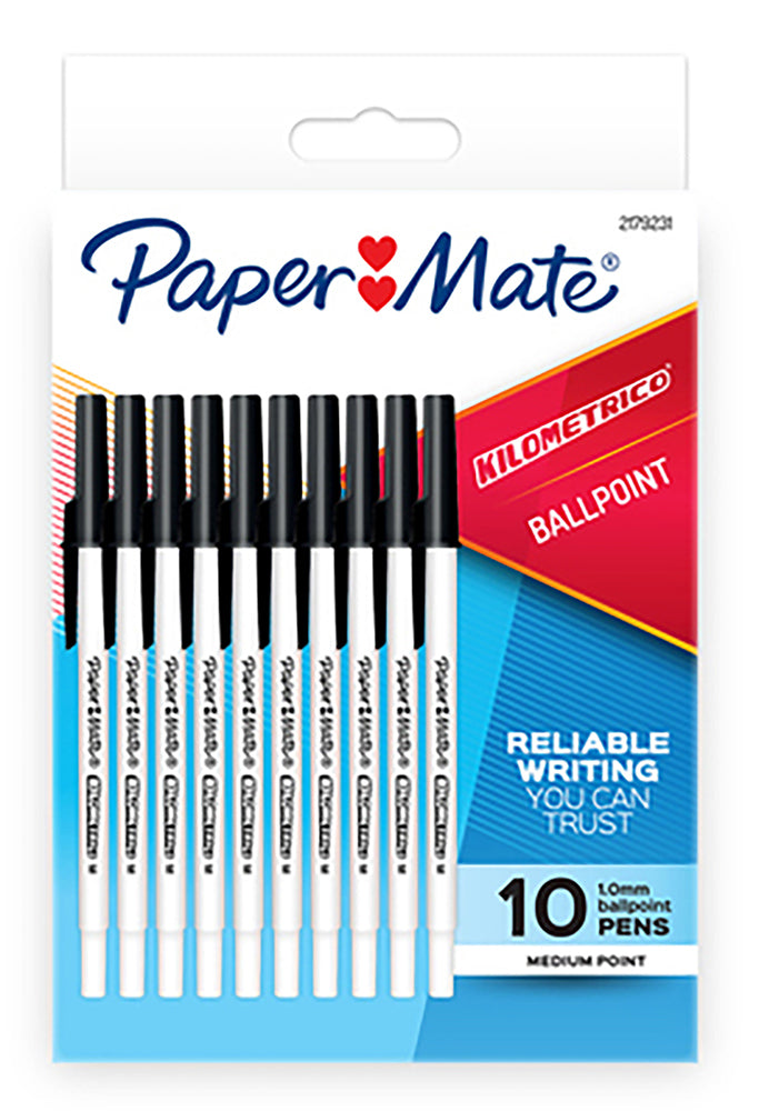 PEN PAPERMATE BP KILOMETRICO MED BLACK 10PK H/SELL   G52551