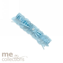 WEDDING GARTER WITH LACE ME PEARL HEART & DIAMANTE BLUE   G56695