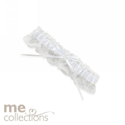 WEDDING GARTER WITH LACE ME PEARL HEART & DIAMANTE WHITE   G56697