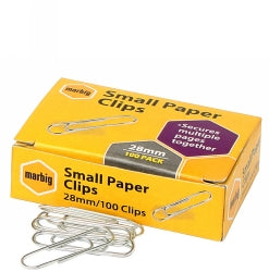 PAPER CLIPS MARBIG 28MM SMALL ROUND CHROME PK100 BX10   G58264