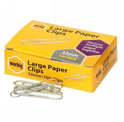 PAPER CLIPS MARBIG 33MM LARGE ROUND CHROME PK100 BX10   G58265