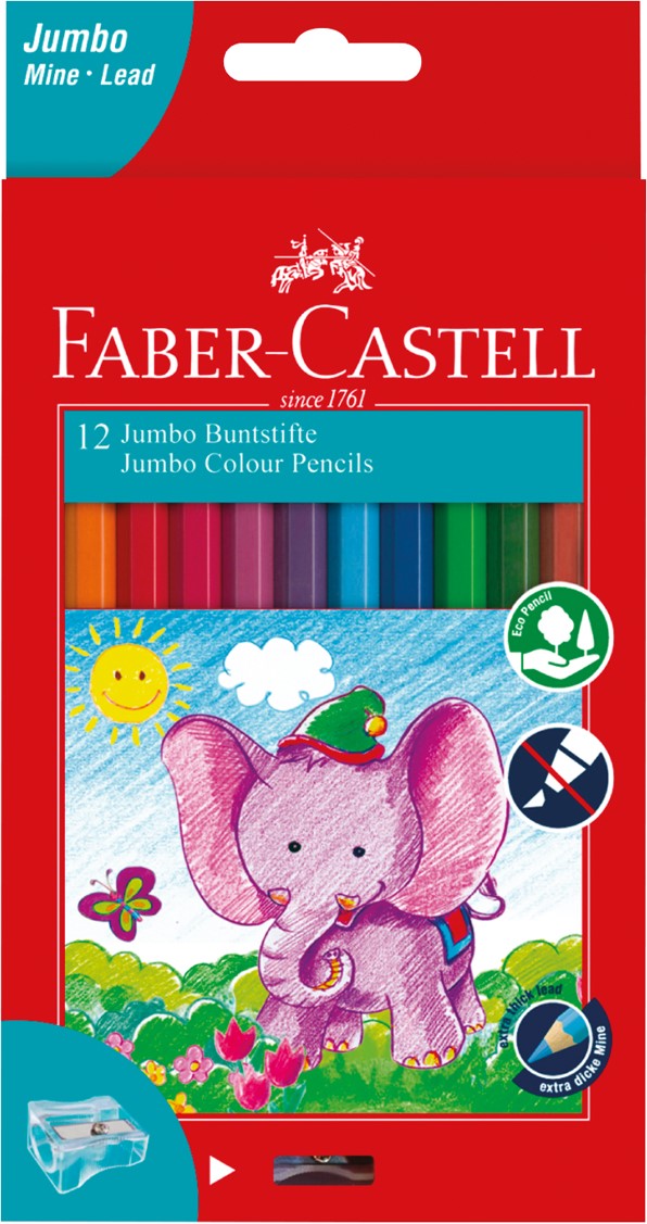 PENCIL COLOURED FABER-CASTELL JUMBO FREE SHARPENER 12'S   G58403