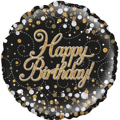 BALLOON ALPEN FOIL 18 INCH HAPPY BIRTHDAY SPARKLING FIZZ BLACK AND GOLD   G58478