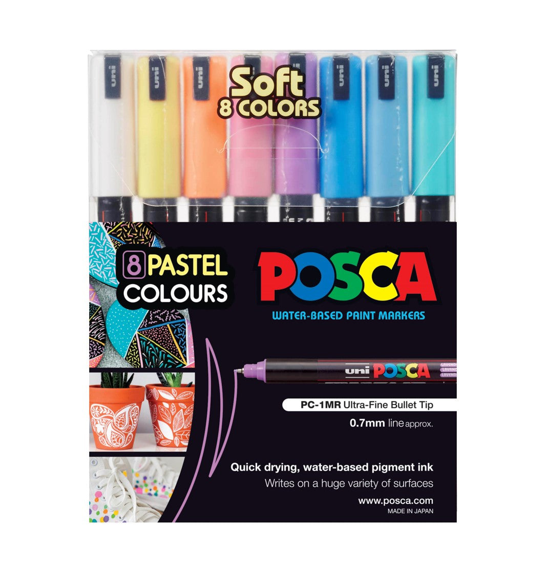 MARKER UNI POSCA PC1MR N/POINT SOFT COLOURS ASSTD WLT8   G59139