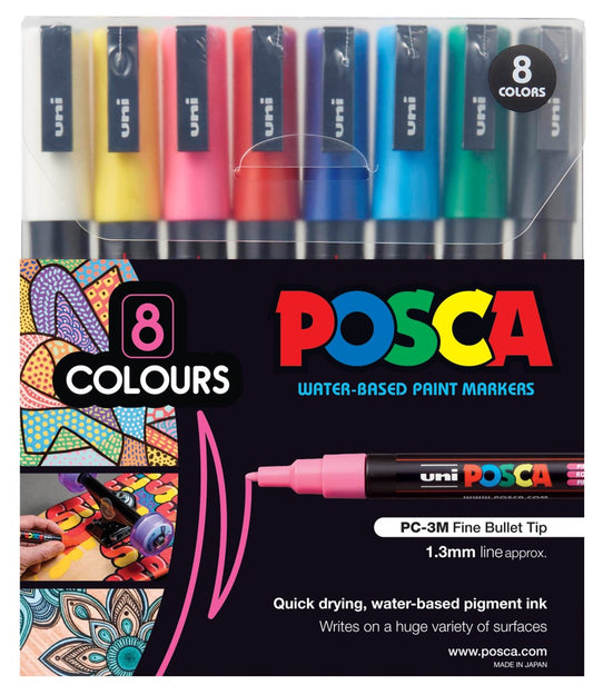 MARKER UNI POSCA PC3M BULLET TIP ASSTD WLT8   G59140