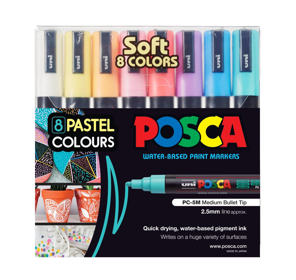 MARKER UNI POSCA PC5M 2.5MM BULLET TIP PASTEL ASSTD WLT8   G59142