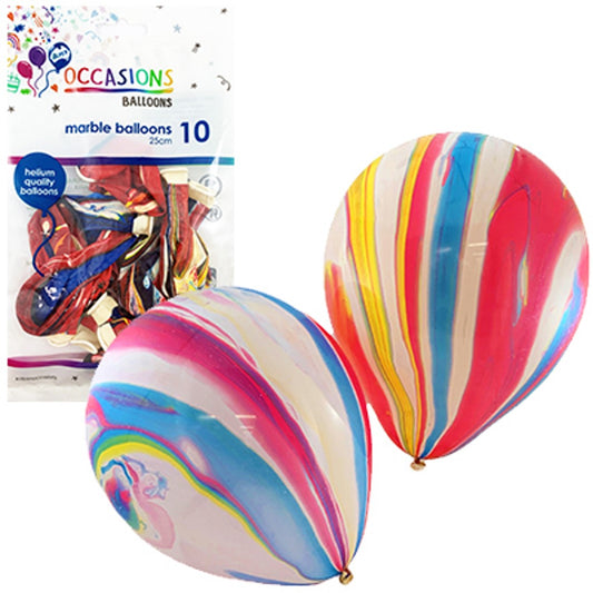 BALLOONS ALPEN 25CM MULTICOLOUR MARBLE ASST 10'S   G60013