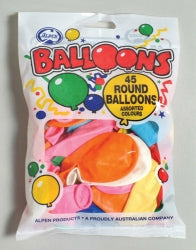 BALLOONS ALPEN 23CM ROUND ASST 45'S   G60075