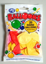 BALLOONS ALPEN 23CM ROUND ASST 20'S   G60077