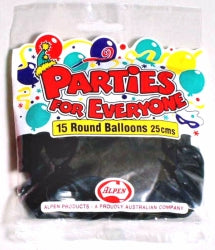 BALLOONS ALPEN 25CM BLACK 15'S   G60113