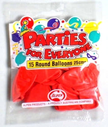 BALLOONS ALPEN 25CM RED 15'S   G60114