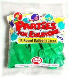 BALLOONS ALPEN 25CM GREEN 15'S   G60116
