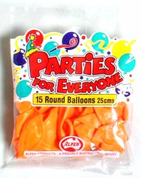 BALLOONS ALPEN 25CM ORANGE 15'S   G60117