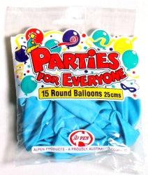 BALLOONS ALPEN 25CM LIGHT BLUE 15'S   G60127