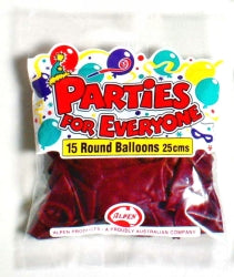 BALLOONS ALPEN 25CM MAROON 15'S   G60129