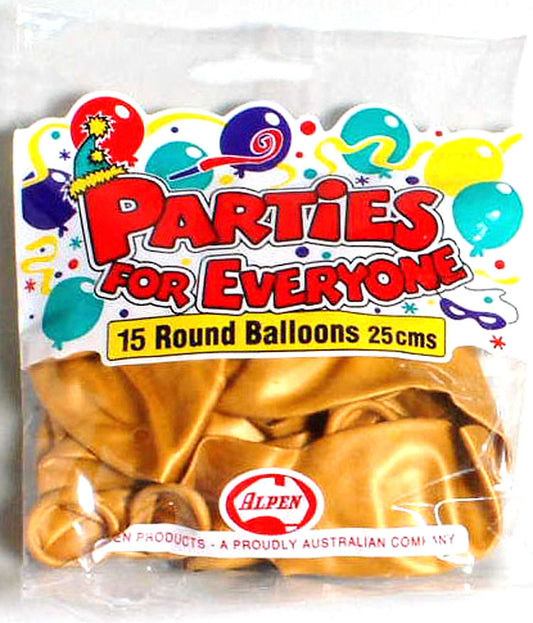 BALLOONS ALPEN 25CM GOLD 15'S   G60131