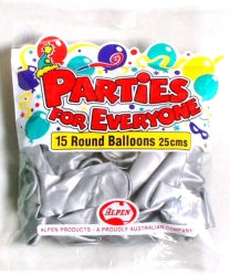 BALLOONS ALPEN 25CM SILVER 15'S   G60134
