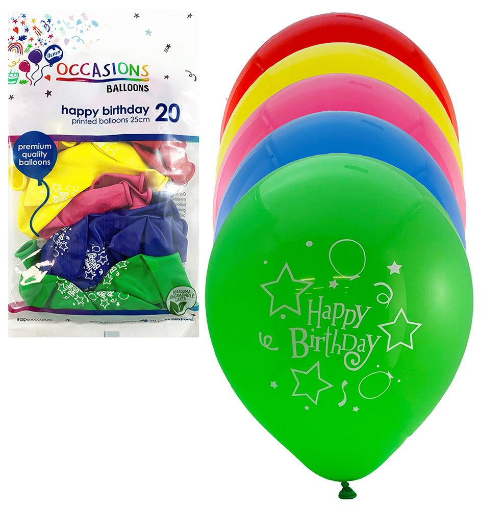 BALLOONS ALPEN 25CM HAPPY B'DAY ASST 20'S   G60210