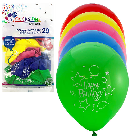 BALLOONS ALPEN 25CM HAPPY B'DAY ASST 20'S   G60210
