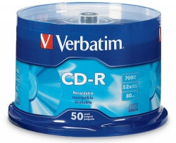 CD-R VERBATIM 80MIN 1X52X 700MB SPINDLE PK50   G64455