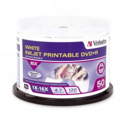 DVD+R VERBATIM 4.7GB WHITE INKJET PRINTABLE PK50   G70386