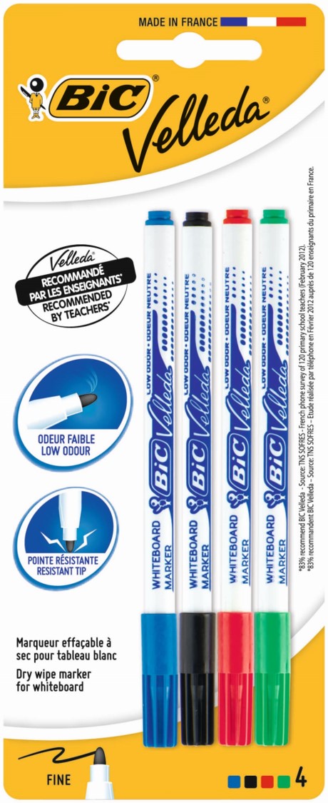 MARKER WHITEBOARD BIC VELLEDA 1721 ASST PK4   G70481