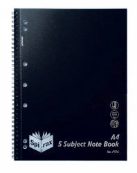 NOTEBOOK SPIRAX P596 PP 5 SUBJECT S/O 250PG BLACK   G71130