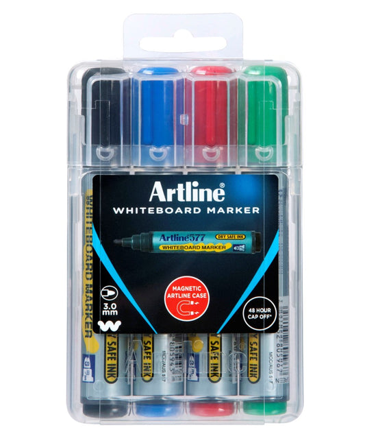 MARKER WHITEBOARD ARTLINE 577 3MM BULLET NIB HARD CASE ASST PK4   G71578