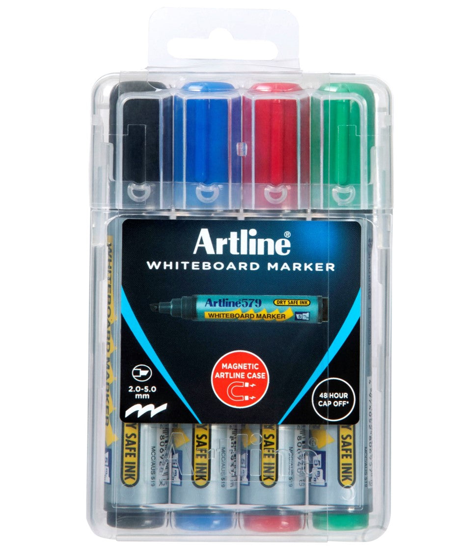 MARKER WHITEBOARD ARTLINE 579 5MM CHISEL NIB HARD CASE ASST PK4   G71580