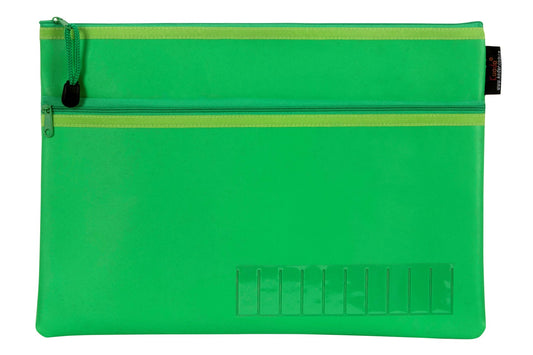 PENCIL CASE CELCO 345X264MM NAME LARGE 2 ZIP GREEN   G71586