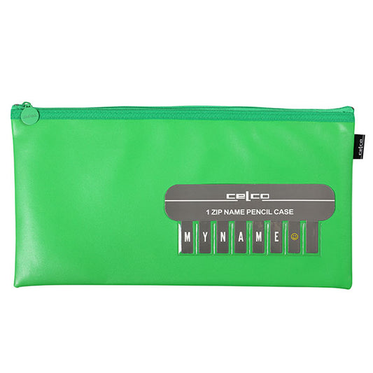 PENCIL CASE CELCO 345X180MM NAME MEDIUM 1 ZIP GREEN   G71587