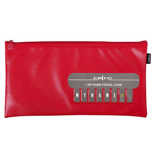 PENCIL CASE CELCO 345X180MM NAME MEDIUM 1 ZIP RED   G71590