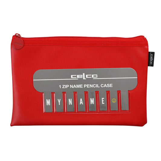 PENCIL CASE CELCO 250X130MM NAME SMALL 1 ZIP RED   G71591