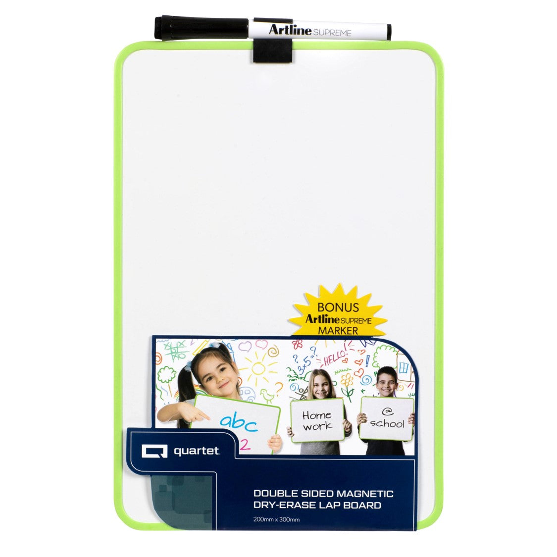 WHITEBOARD QUARTET 200X300MM 2 SIDED LAP BOARD W/ARTLINE MARKER GREEN   G71603