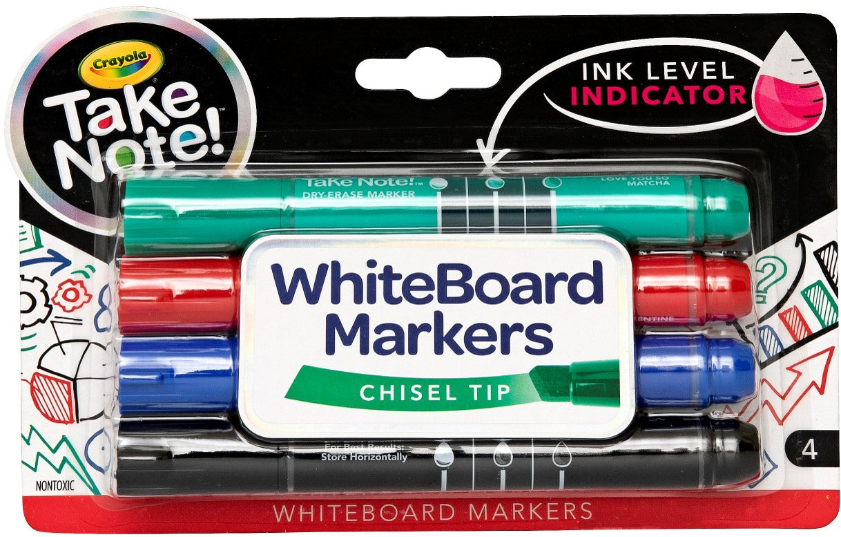 MARKER WHITEBOARD CRAYOLA TAKE NOTE CHISEL TIP ASST PK4  Special Order Only G71612