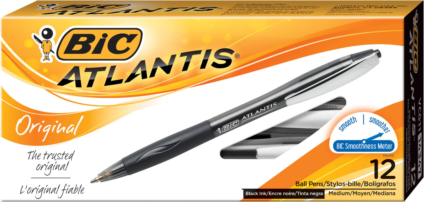 PEN BIC ATLANTIS RETRACTABLE MED BLACK BX12   G71614