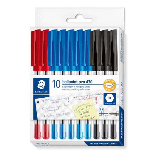 PEN STAEDTLER BP STICK 430 MED CARDBOARD 10 ASST   G71626