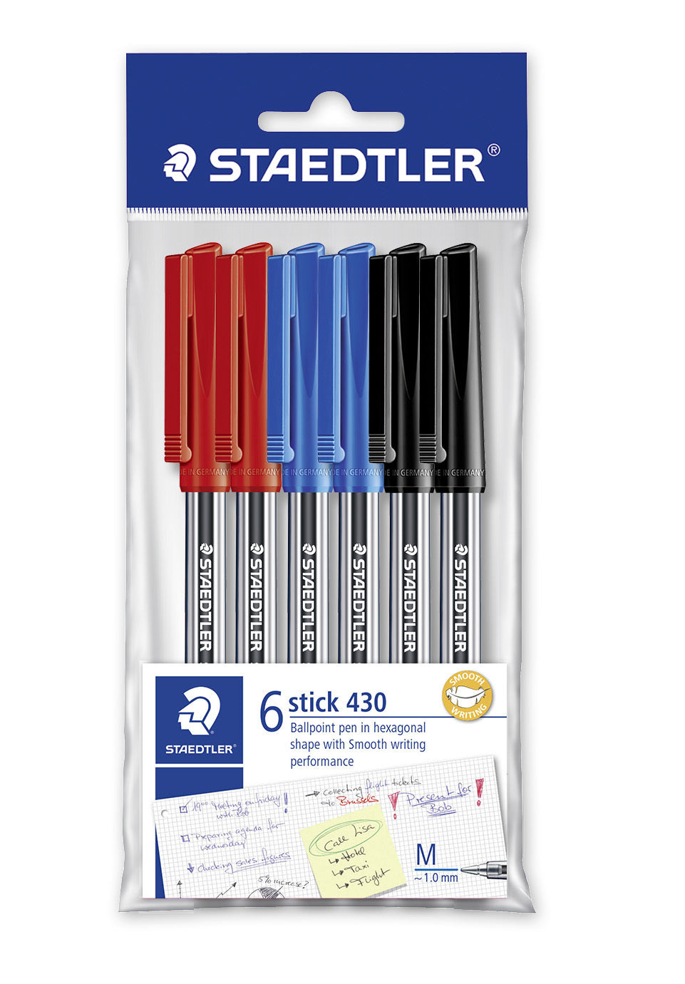 PEN STAEDTLER BP STICK 430 MED POLYBAG 6 ASST   G71627