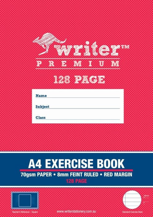 EXERCISE BOOK WRITER PREMIUM A4 8MM RULED + MARGIN SQUARE 128PG   G71637