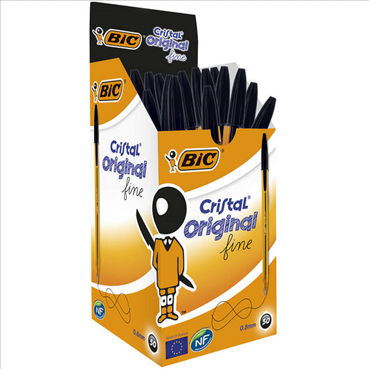 PEN BIC BP CRISTAL ORIGINAL 0.8MM FINE BLACK BX50   G74980