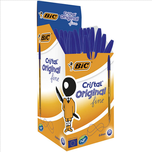 PEN BIC BP CRISTAL ORIGINAL 0.8MM FINE BLUE BX50   G74981