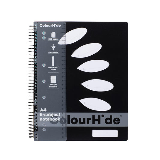 NOTEBOOK COLOURHIDE A4 5 SUBJECT BLACK 250PGPG   G75029