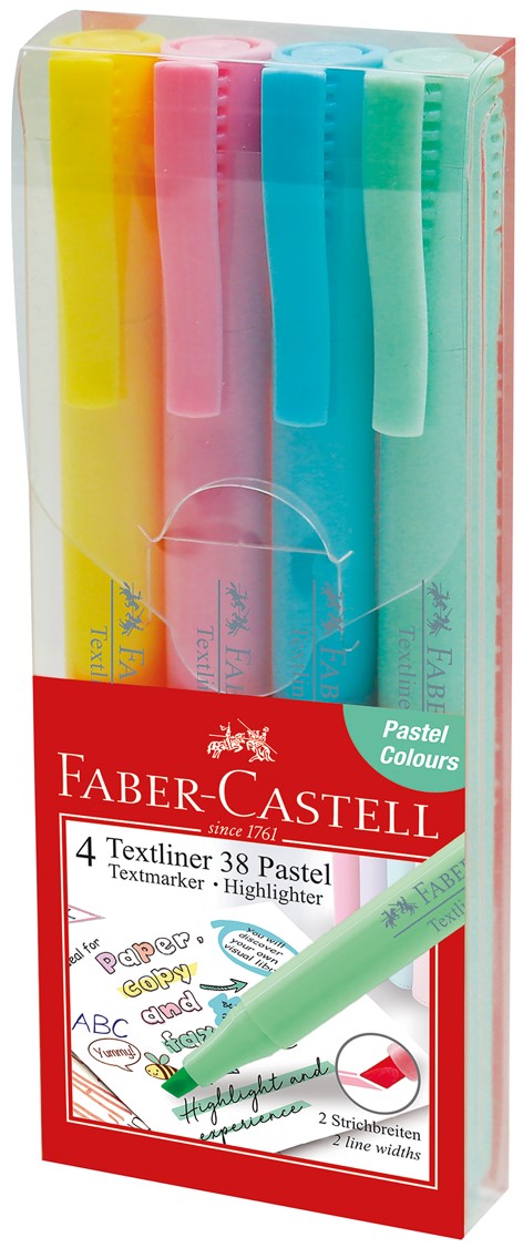 HIGHLIGHTERS FABER-CASTELL TEXTLINER 38 PASTEL ASSTD WALLET 4   G75119