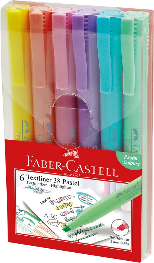 HIGHLIGHTERS FABER-CASTELL TEXTLINER 38 PASTEL ASSTD WALLET 6   G75120