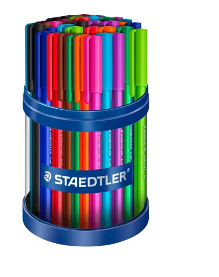 PEN STAEDTLER MEDIUM STICK 432 ICE TRIANGULAR BALLPOINT ASSORTED CUP50   G75250