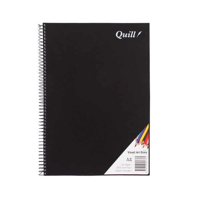 VISUAL ART DIARY QUILL A4 SPIRAL BLACK COVER 60LF   G78738